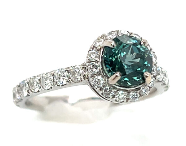 Certified Jeff White Faceted Teal Montana Sapphire (N)* Diamond Halo Ring 14KWG 2.63 ctw - Image 7