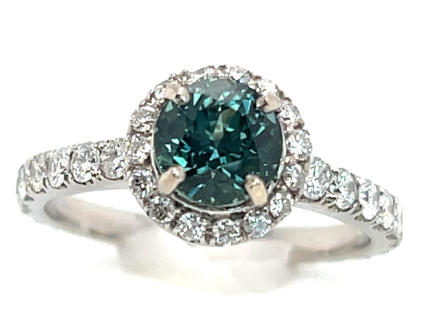 Certified Jeff White Faceted Teal Montana Sapphire (N)* Diamond Halo Ring 14KWG 2.63 ctw - Image 6