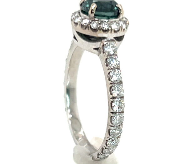 Certified Jeff White Faceted Teal Montana Sapphire (N)* Diamond Halo Ring 14KWG 2.63 ctw - Image 4