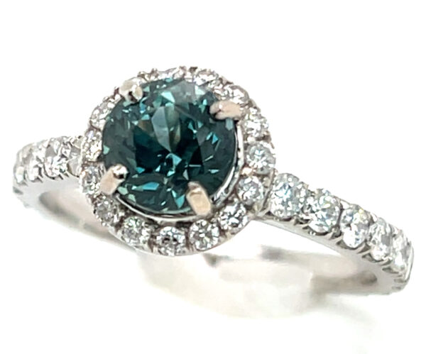 Certified Jeff White Faceted Teal Montana Sapphire (N)* Diamond Halo Ring 14KWG 2.63 ctw - Image 3