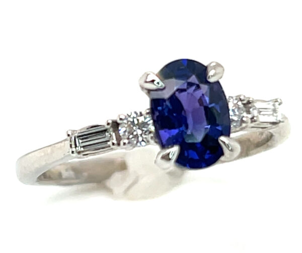 Beautiful Blue/Purple Sapphire (H)* Diamond ring 14KWG 1.25 ctw