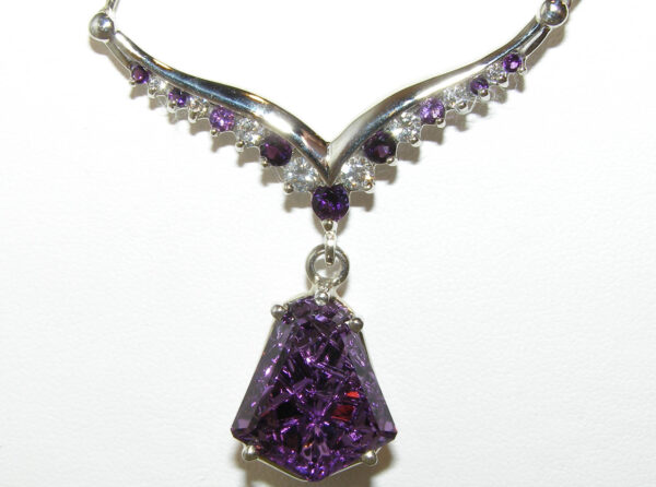 Award Winning Gem Artist John Dyer Carved/Faceted Amethyst (H)* Diamond Necklace 14KWG 13.25 ctw - Image 3