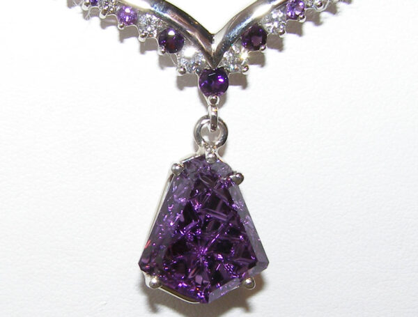 Award Winning Gem Artist John Dyer Carved/Faceted Amethyst (H)* Diamond Necklace 14KWG 13.25 ctw - Image 4