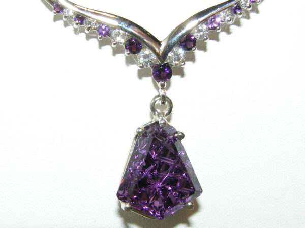 Award Winning Gem Artist John Dyer Carved/Faceted Amethyst (H)* Diamond Necklace 14KWG 13.25 ctw - Image 8