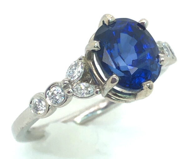 Ceylon Sapphire (H)* Diamond Ring 14KWG 3.40 ctw - Image 4