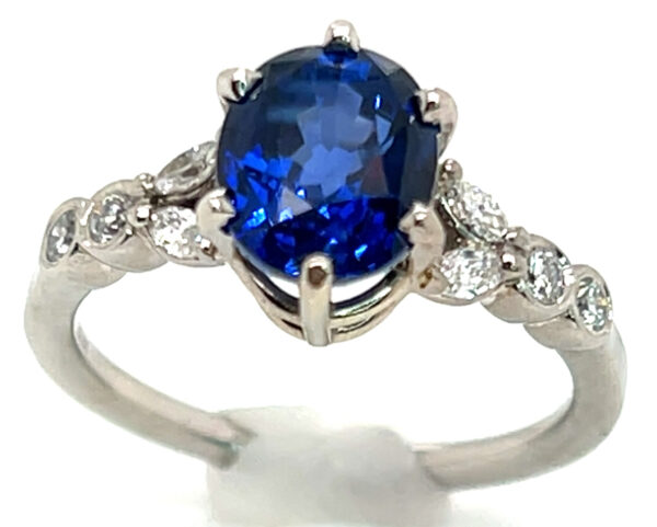 Ceylon Sapphire (H)* Diamond Ring 14KWG 3.40 ctw - Image 2