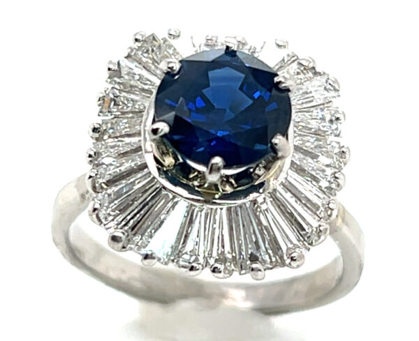 Large Ballerina Ceylon Sapphire (H)* Diamond Baguette Platinum Ring 5.51 ctw