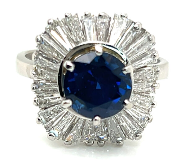 Large Ballerina Ceylon Sapphire (H)* Diamond Baguette Platinum Ring 5.51 ctw - Image 2