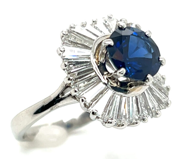 Large Ballerina Ceylon Sapphire (H)* Diamond Baguette Platinum Ring 5.51 ctw - Image 3