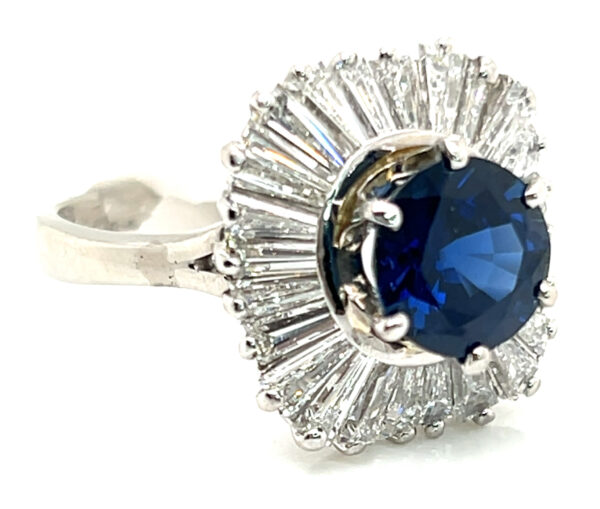 Large Ballerina Ceylon Sapphire (H)* Diamond Baguette Platinum Ring 5.51 ctw - Image 4