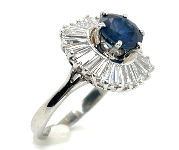 Large Ballerina Ceylon Sapphire (H)* Diamond Baguette Platinum Ring 5.51 ctw - Image 5