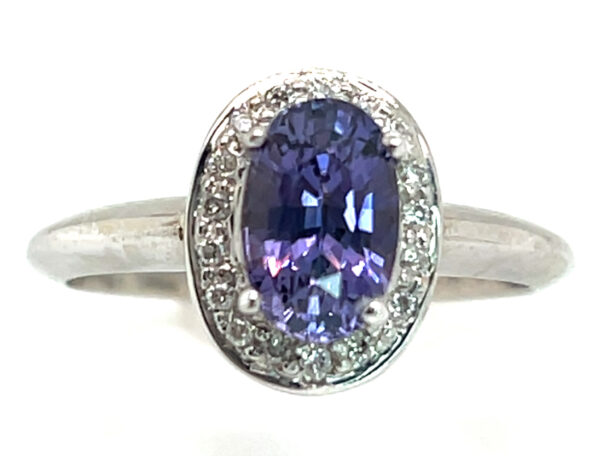 Top Color Purple Sapphire (N)* Diamond Halo Ring 14KWG 1.69 ctw