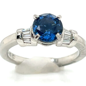 Bright Blue Kanchanaburi Sapphire (H)* Diamond Platinum Ring 1.55 ctw