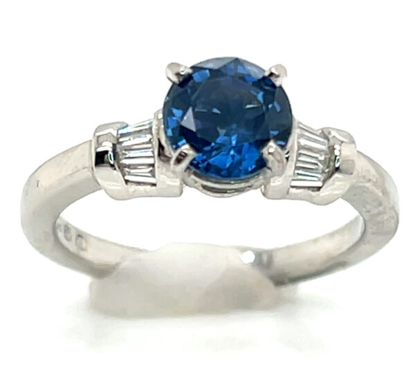 Bright Blue Kanchanaburi Sapphire (H)* Diamond Platinum Ring 1.55 ctw