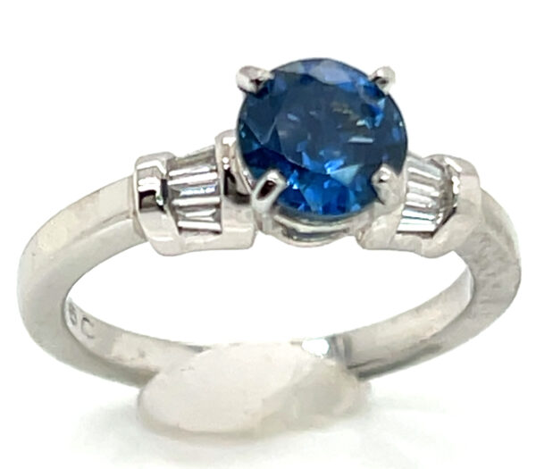 Bright Blue Kanchanaburi Sapphire (H)* Diamond Platinum Ring 1.55 ctw - Image 2