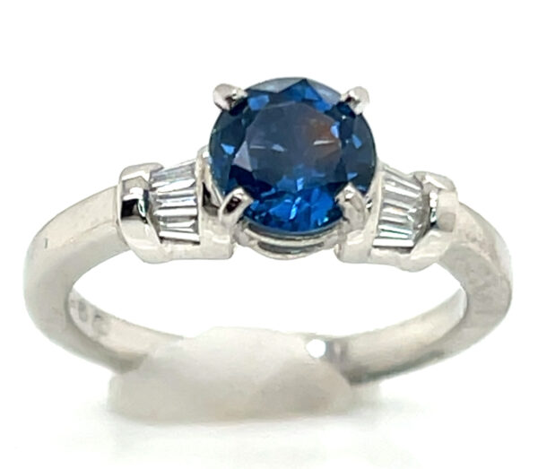 Bright Blue Kanchanaburi Sapphire (H)* Diamond Platinum Ring 1.55 ctw - Image 3