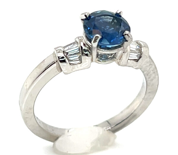 Bright Blue Kanchanaburi Sapphire (H)* Diamond Platinum Ring 1.55 ctw - Image 4