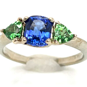 Cushion AAA+ Tanzanite & Tsavorite Ring 14KWG/YG 1.88 ctw