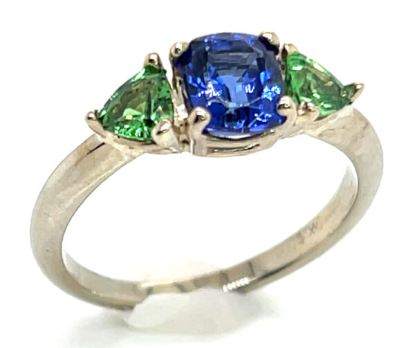 Cushion AAA+ Tanzanite & Tsavorite Ring 14KWG/YG 1.88 ctw - Image 2