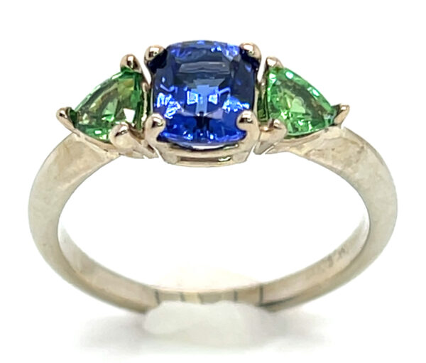 Cushion AAA+ Tanzanite & Tsavorite Ring 14KWG/YG 1.88 ctw - Image 4