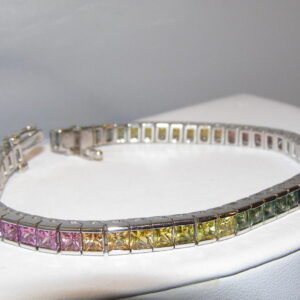 Princess Multicolor Rainbow Sapphire Bracelet 12.00 ctw 14KWG HOLD