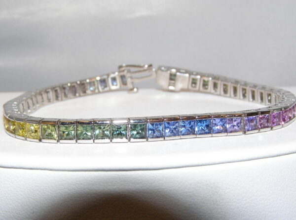 Princess Multicolor Rainbow Sapphire Bracelet 12.00 ctw 14KWG HOLD - Image 7