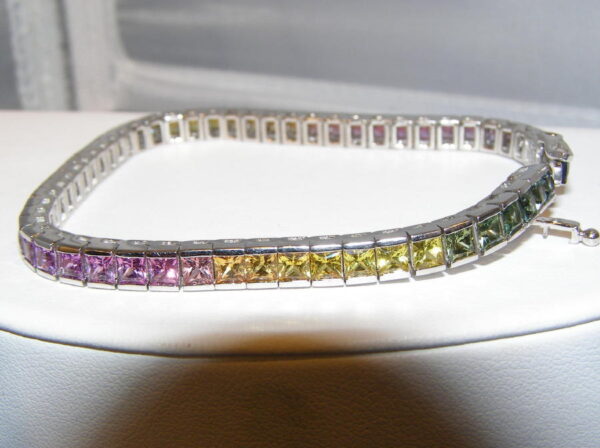 Princess Multicolor Rainbow Sapphire Bracelet 12.00 ctw 14KWG HOLD - Image 6