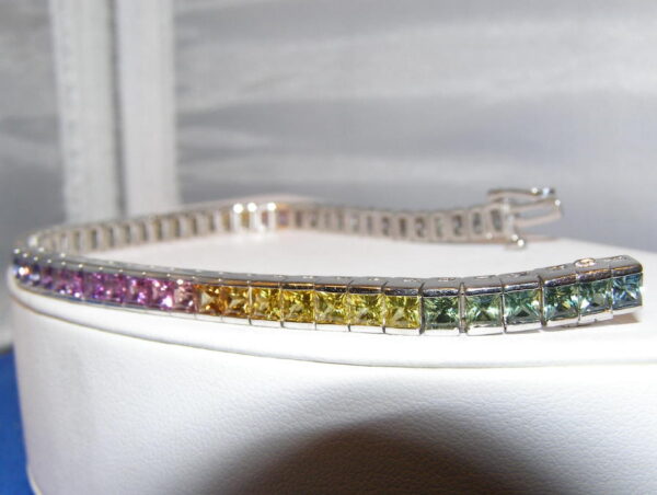 Princess Multicolor Rainbow Sapphire Bracelet 12.00 ctw 14KWG HOLD - Image 5