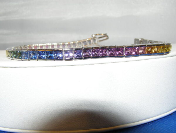 Princess Multicolor Rainbow Sapphire Bracelet 12.00 ctw 14KWG HOLD - Image 4