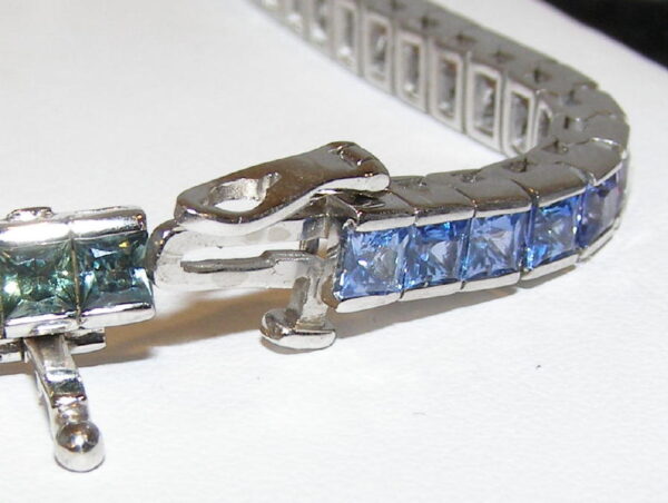 Princess Multicolor Rainbow Sapphire Bracelet 12.00 ctw 14KWG HOLD - Image 3