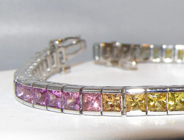 Princess Multicolor Rainbow Sapphire Bracelet 12.00 ctw 14KWG HOLD - Image 2