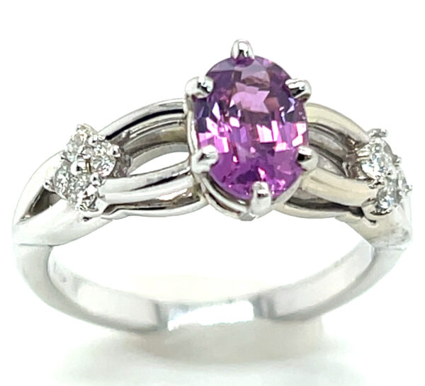 Ceylon Pink Sapphire (H)* Diamond Ring 14KWG 1.77 ctw