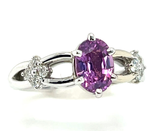 Ceylon Pink Sapphire (H)* Diamond Ring 14KWG 1.77 ctw - Image 3