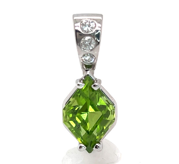 Rare Fancy Navette Pakistatani Peridot (N)* Diamond Pendant 14KWG 6.46 ctw