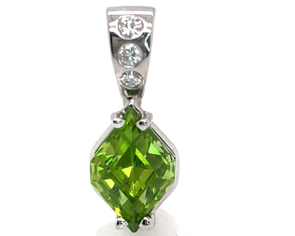 Rare Fancy Navette Pakistatani Peridot (N)* Diamond Pendant 14KWG 6.46 ctw - Image 3