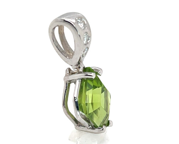 Rare Fancy Navette Pakistatani Peridot (N)* Diamond Pendant 14KWG 6.46 ctw - Image 4