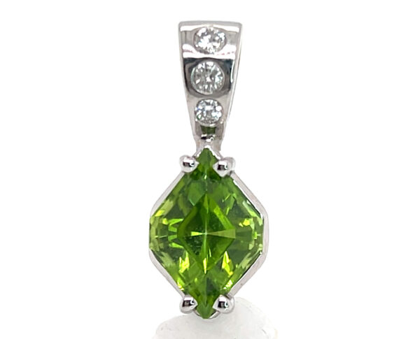 Rare Fancy Navette Pakistatani Peridot (N)* Diamond Pendant 14KWG 6.46 ctw - Image 5