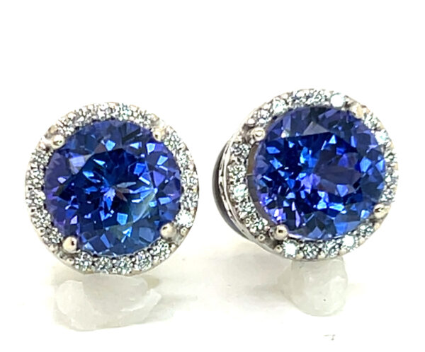 High Quality Tanzanite (H)* Diamond Halo Earrings 14KWG 4.36 ctw