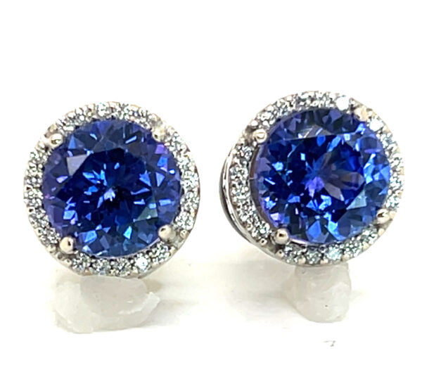 High Quality Tanzanite (H)* Diamond Halo Earrings 14KWG 4.36 ctw - Image 3