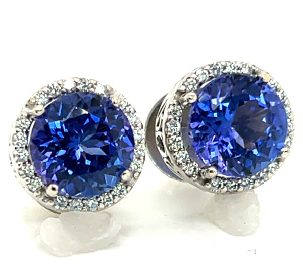 High Quality Tanzanite (H)* Diamond Halo Earrings 14KWG 4.36 ctw - Image 4