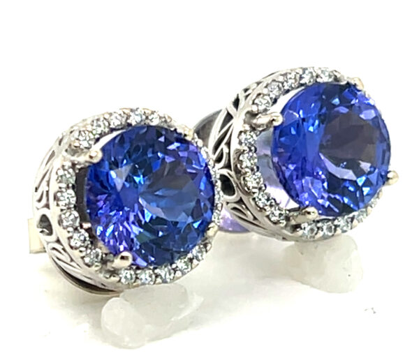 High Quality Tanzanite (H)* Diamond Halo Earrings 14KWG 4.36 ctw - Image 5