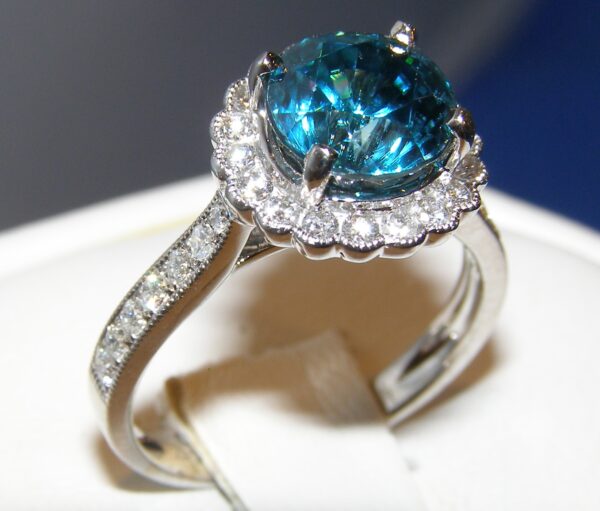 Top Rated Blue Zircon (H)* Diamond Halo Ring 14KWG 4.21 ctw - Image 2