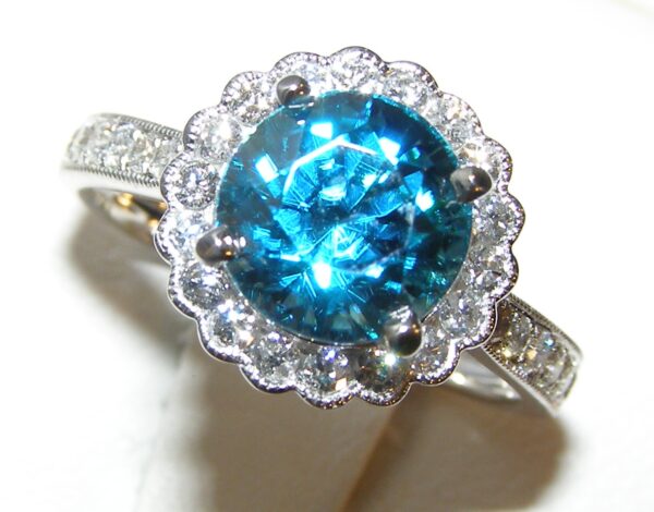 Top Rated Blue Zircon (H)* Diamond Halo Ring 14KWG 4.21 ctw - Image 3