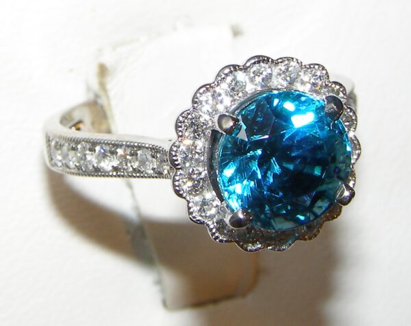 Top Rated Blue Zircon (H)* Diamond Halo Ring 14KWG 4.21 ctw - Image 5