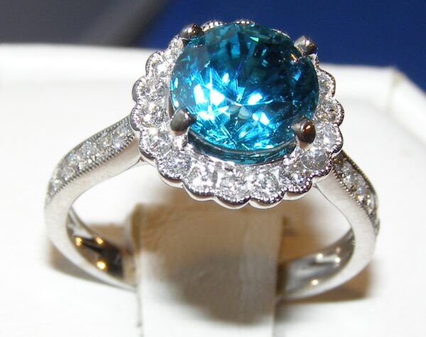 Top Rated Blue Zircon (H)* Diamond Halo Ring 14KWG 4.21 ctw - Image 6