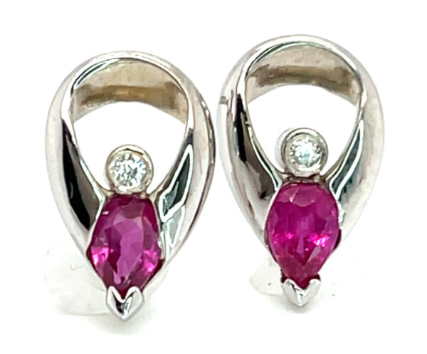 Pear Cut Ruby (H)* Diamond Earrings 18KWG 0.94 ctw