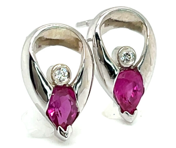 Pear Cut Ruby (H)* Diamond Earrings 18KWG 0.94 ctw - Image 2