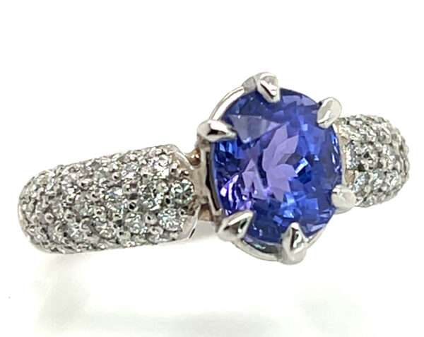 Luxurious Oval Portuguese Cut Tanzanite (H)* Pave Diamond Platinum Ring 3.09 ctw