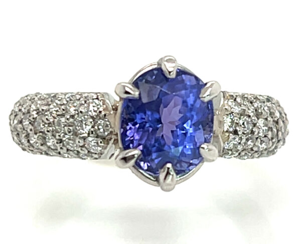 Luxurious Oval Portuguese Cut Tanzanite (H)* Pave Diamond Platinum Ring 3.09 ctw - Image 2