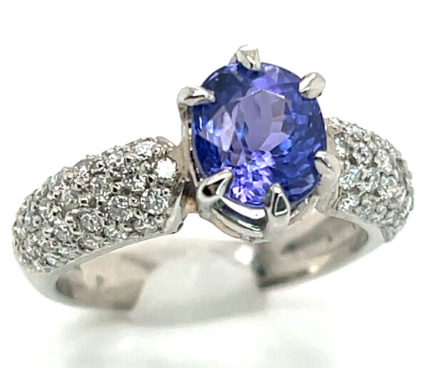 Luxurious Oval Portuguese Cut Tanzanite (H)* Pave Diamond Platinum Ring 3.09 ctw - Image 3